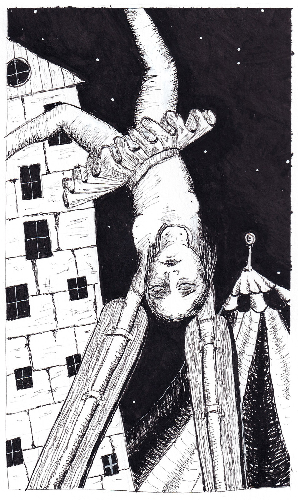 No.0426-C Falling, 2026, ink on Bristol, 9 by 12 inches