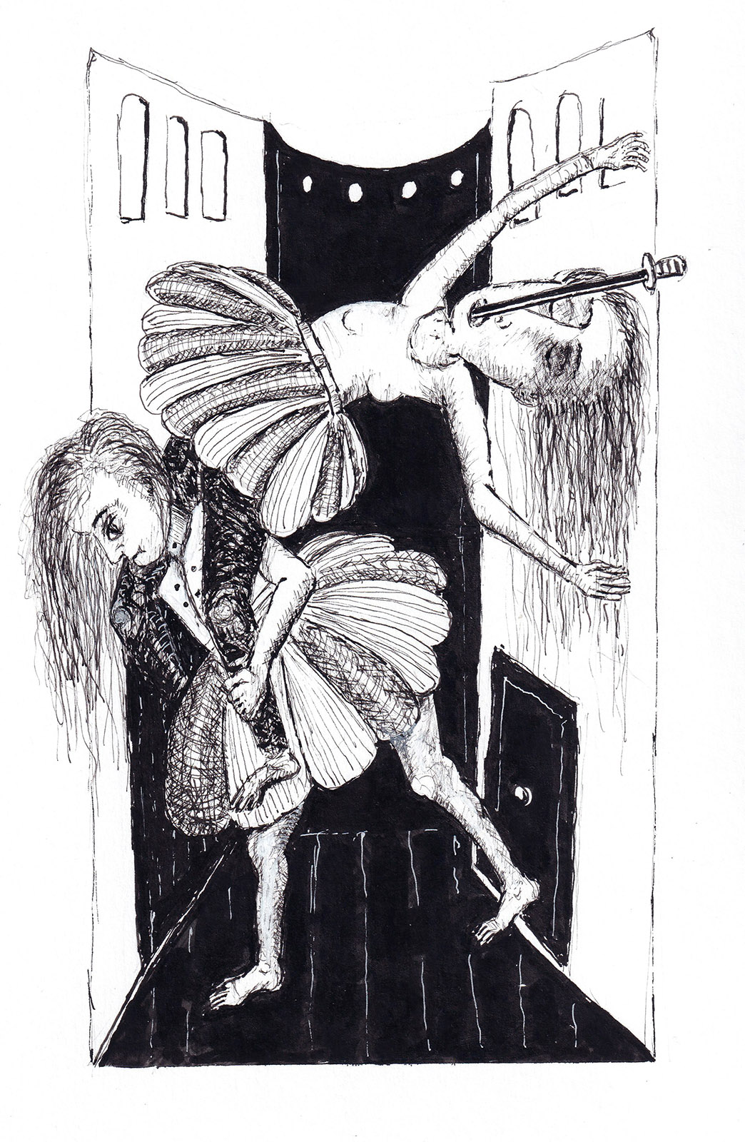 No.0326-B Sword-Swallower, 2026, ink on Bristol, 9 by 12 inches