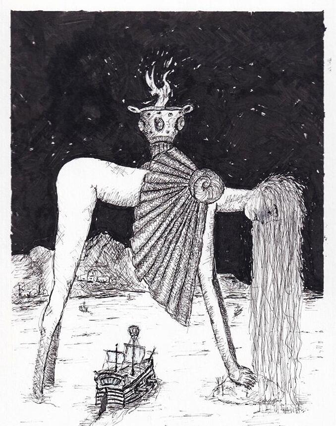 No.0226-C Colossus, 2026, ink on Bristol, 9 by 12 inches