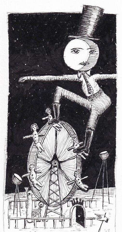 No.0126-C Ferris Wheel, 2026, ink on Bristol, 9 by 12 inches