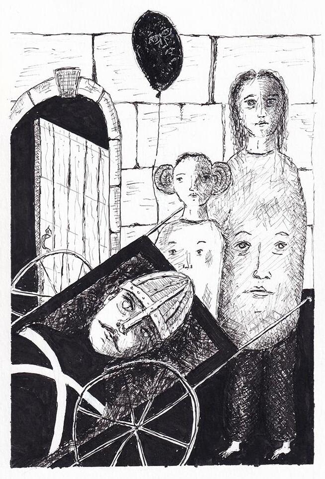 No.0226-B Handcart, 2026, ink on Bristol, 9 by 12 inches
